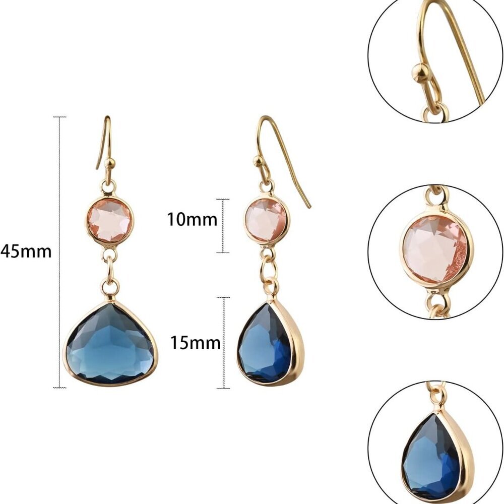 Sapphire Blue Dangle Earrings Blue Topaz Gold Handmade Aquamarine Drop Earrings - Picture 4 of 7